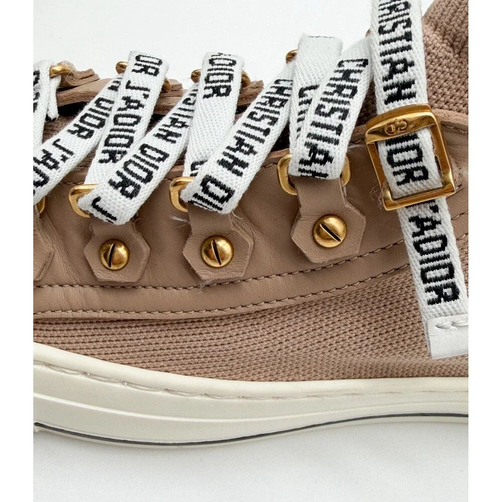 Dior Walk'n'Dior Logo Pull On Hight Top Sneakers Beige Knit EU 36.5 US 6.5